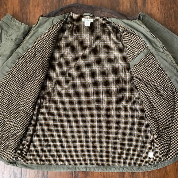 J. CREW Men's Canvas Full Zip Jacket Brown Genuine Leather Collar - Picture 6 of 9